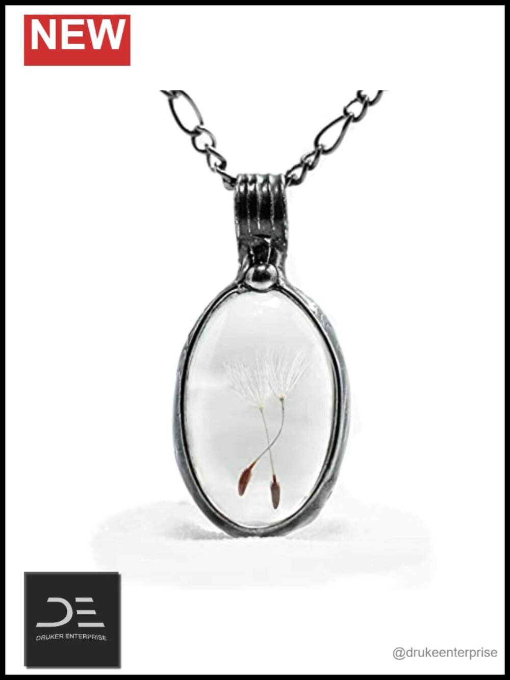Handmade Dandelion Seed Glass Pendant Necklace Real Seeds 28 Inch Chain Gift